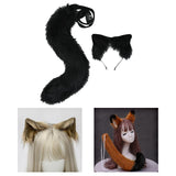 Maxbell 2Pcs Plush Fox Ears and Tail Set Faux Fur Long Tails Cosplay Party Prop Black