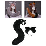 Maxbell 2Pcs Plush Fox Ears and Tail Set Faux Fur Long Tails Cosplay Party Prop Black