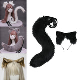 Maxbell 2Pcs Plush Fox Ears and Tail Set Faux Fur Long Tails Cosplay Party Prop Black