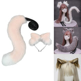 Maxbell 2Pcs Plush Fox Ears and Tail Set Faux Fur Long Tails Cosplay Party Prop Pink