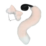 Maxbell 2Pcs Plush Fox Ears and Tail Set Faux Fur Long Tails Cosplay Party Prop Pink