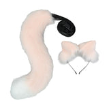 Maxbell 2Pcs Plush Fox Ears and Tail Set Faux Fur Long Tails Cosplay Party Prop Pink