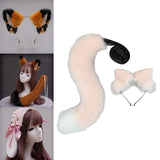 Maxbell 2Pcs Plush Fox Ears and Tail Set Faux Fur Long Tails Cosplay Party Prop Pink