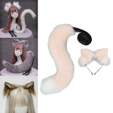 Maxbell 2Pcs Plush Fox Ears and Tail Set Faux Fur Long Tails Cosplay Party Prop Pink