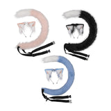 Maxbell Plush Faux Fur Cat Ears with Long Tail Set for Cosplay Birthday Performance Pink