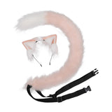 Maxbell Plush Faux Fur Cat Ears with Long Tail Set for Cosplay Birthday Performance Pink