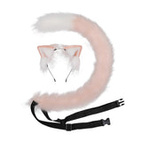 Maxbell Plush Faux Fur Cat Ears with Long Tail Set for Cosplay Birthday Performance Pink