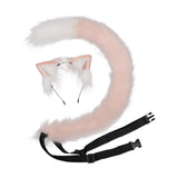 Maxbell Plush Faux Fur Cat Ears with Long Tail Set for Cosplay Birthday Performance Pink