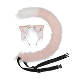 Maxbell Plush Faux Fur Cat Ears with Long Tail Set for Cosplay Birthday Performance Pink