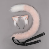 Maxbell Plush Faux Fur Cat Ears with Long Tail Set for Cosplay Birthday Performance Pink