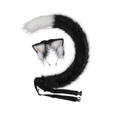 Maxbell Plush Faux Fur Cat Ears with Long Tail Set for Cosplay Birthday Performance Black