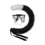 Maxbell Plush Faux Fur Cat Ears with Long Tail Set for Cosplay Birthday Performance Black