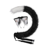 Maxbell Plush Faux Fur Cat Ears with Long Tail Set for Cosplay Birthday Performance Black