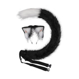 Maxbell Plush Faux Fur Cat Ears with Long Tail Set for Cosplay Birthday Performance Black