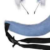 Maxbell Plush Faux Fur Cat Ears with Long Tail Set for Cosplay Birthday Performance Blue