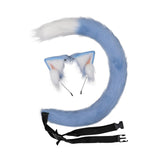 Maxbell Plush Faux Fur Cat Ears with Long Tail Set for Cosplay Birthday Performance Blue