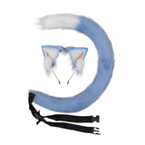 Maxbell Plush Faux Fur Cat Ears with Long Tail Set for Cosplay Birthday Performance Blue