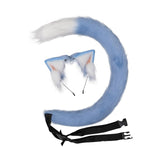 Maxbell Plush Faux Fur Cat Ears with Long Tail Set for Cosplay Birthday Performance Blue