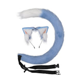 Maxbell Plush Faux Fur Cat Ears with Long Tail Set for Cosplay Birthday Performance Blue