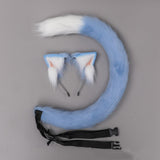 Maxbell Plush Faux Fur Cat Ears with Long Tail Set for Cosplay Birthday Performance Blue