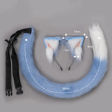 Maxbell Plush Faux Fur Cat Ears with Long Tail Set for Cosplay Birthday Performance Blue