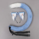 Maxbell Plush Faux Fur Cat Ears with Long Tail Set for Cosplay Birthday Performance Blue