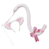 Maxbell Cat Ears and Tail Set Fancy Dress Costume Gift Dressing up Party White Pink