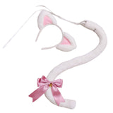 Maxbell Cat Ears and Tail Set Fancy Dress Costume Gift Dressing up Party White Pink