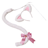 Maxbell Cat Ears and Tail Set Fancy Dress Costume Gift Dressing up Party White Pink