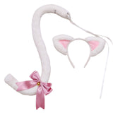 Maxbell Cat Ears and Tail Set Fancy Dress Costume Gift Dressing up Party White Pink