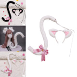 Maxbell Cat Ears and Tail Set Fancy Dress Costume Gift Dressing up Party White Pink