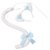 Maxbell Cat Ears and Tail Set Fancy Dress Costume Gift Dressing up Party White Blue