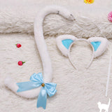 Maxbell Cat Ears and Tail Set Fancy Dress Costume Gift Dressing up Party White Blue