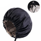 Maxbell Satin Bonnet Head Wear Adjusting Night Sleep Hat for Bath Long Straight Hair Black