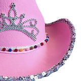 Maxbell Western Cowgirl Hat with Tiara Cowboy Hat for Adult Teens Dressing up Party