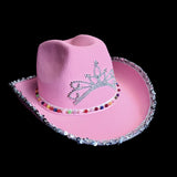 Maxbell Western Cowgirl Hat with Tiara Cowboy Hat for Adult Teens Dressing up Party