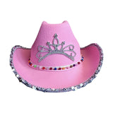 Maxbell Western Cowgirl Hat with Tiara Cowboy Hat for Adult Teens Dressing up Party