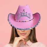 Maxbell Western Cowgirl Hat with Tiara Cowboy Hat for Adult Teens Dressing up Party