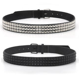 Maxbell Studded Leather Belt with Pin Buckle Square Bead Rivet Belt Women Belts Black