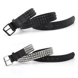 Maxbell Studded Leather Belt with Pin Buckle Square Bead Rivet Belt Women Belts Black