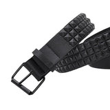 Maxbell Studded Leather Belt with Pin Buckle Square Bead Rivet Belt Women Belts Black