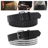 Maxbell Studded Leather Belt with Pin Buckle Square Bead Rivet Belt Women Belts Black