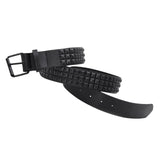 Maxbell Studded Leather Belt with Pin Buckle Square Bead Rivet Belt Women Belts Black