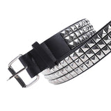 Maxbell Studded Leather Belt with Pin Buckle Square Bead Rivet Belt Women Belts Silver