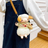 Maxbell Stuffed Sheep Shoulder Bag Plush Animal Messenger Bags Women Girls Handbag Khaki