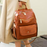 Maxbell Women Backpack Girls Shoulder Bag Rucksack Multi Pocket PU Leather Handbag Brown