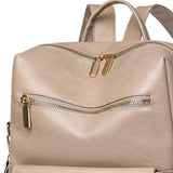 Maxbell Women Backpack Girls Shoulder Bag Rucksack Multi Pocket PU Leather Handbag Beige