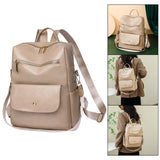 Maxbell Women Backpack Girls Shoulder Bag Rucksack Multi Pocket PU Leather Handbag Beige