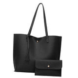 Maxbell Fashion Women Leather Tote Purse Set Shoulder Bag Large Capacity Womens Bags Black