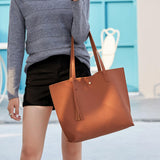 Maxbell Fashion Women Leather Tote Purse Set Shoulder Bag Large Capacity Womens Bags Orange